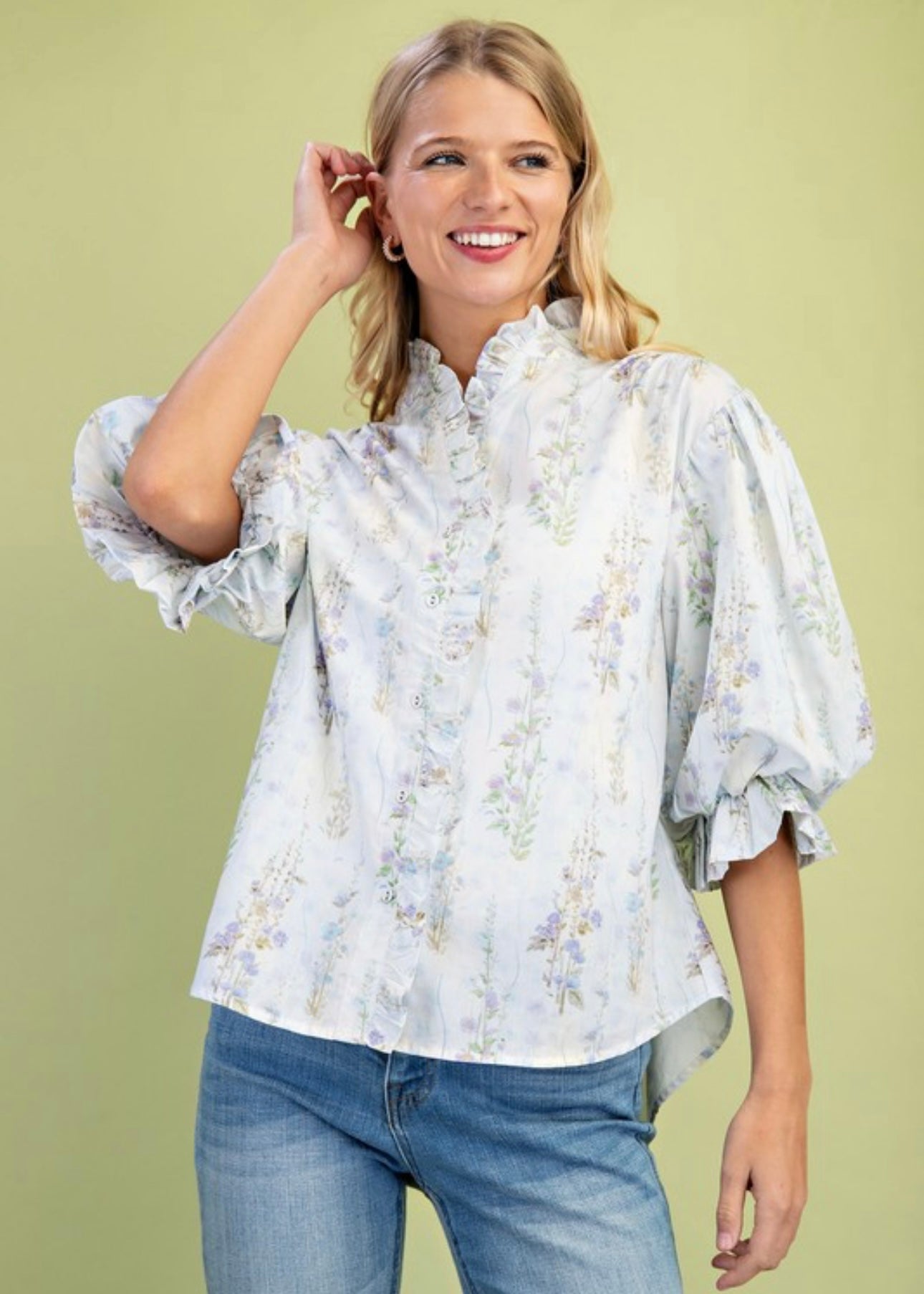 Blue & White Floral Top
